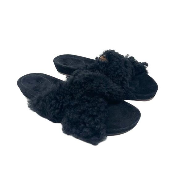 ATP ATELIER Doris Shearling Suede Slides - Black - Size 38 - Picture 2 of 8